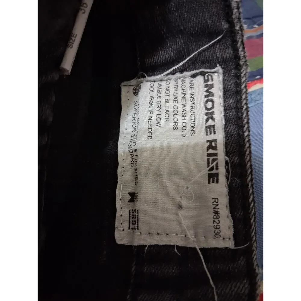 Smoke Rise Black Jeans Mens Size 36x34 Distressed Paint Splatter Biker Skinny